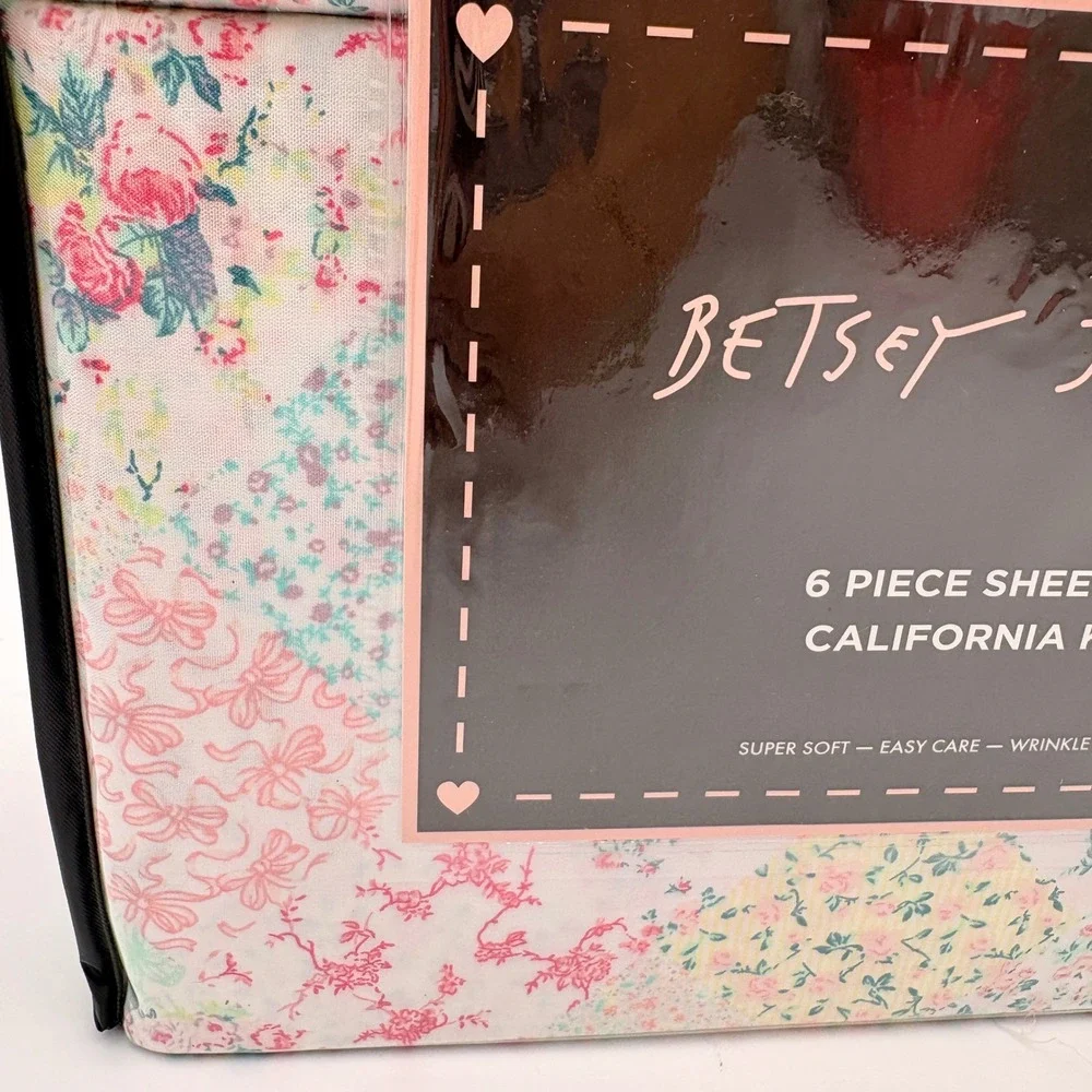 Betsey Johnson California King 6 Piece Sheet Set Mermaid Patchwork Blue Floral